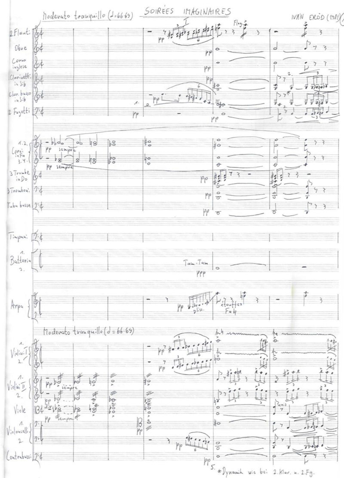 Ivan Eröd, Manuskript – Soirées imaginaires Op. 38 / © Musikverlag Doblinger, abgebildet mit freundicher Genehmigung des Verlages